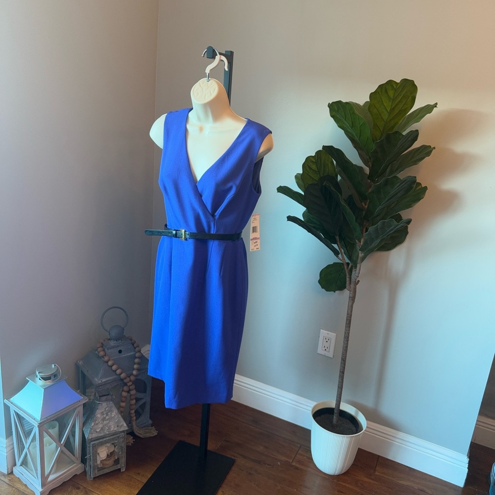 Kasper Royal Blue Belted Midi Dress